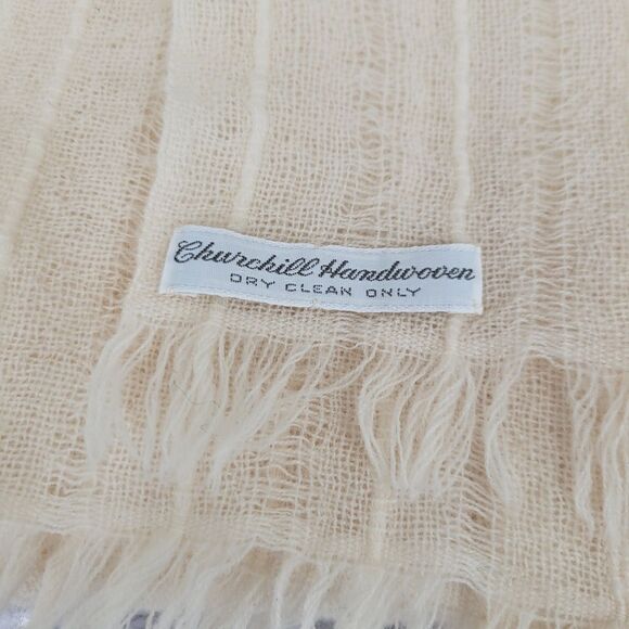 Churchill Handwoven Vintage Wool Scarf Elegant Cream Scarf - Picture 3 of 8
